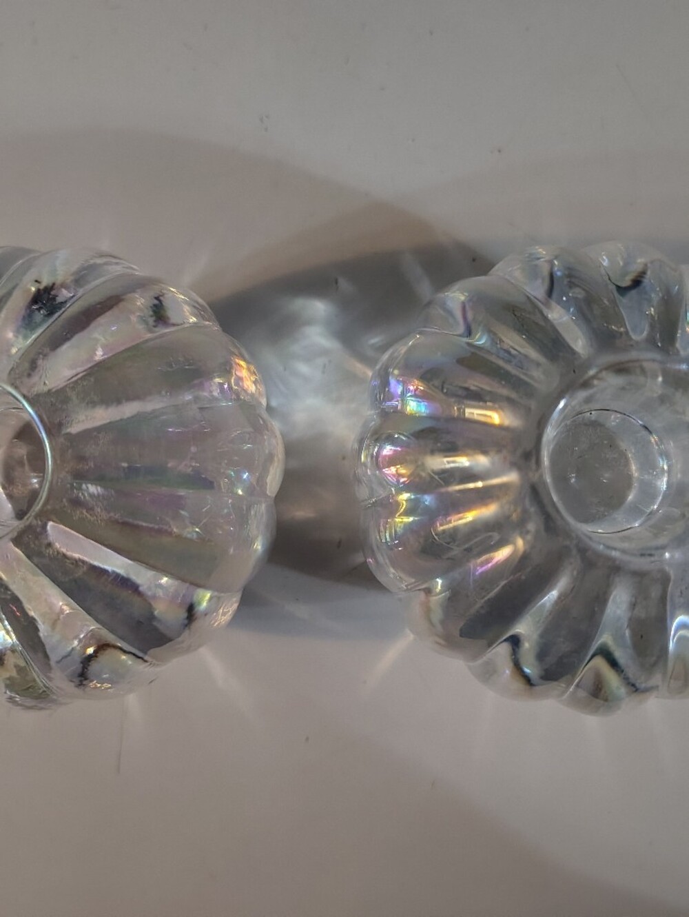 Vintage Reversible Iridescent Candle Taper Pillar Holder Set of 2